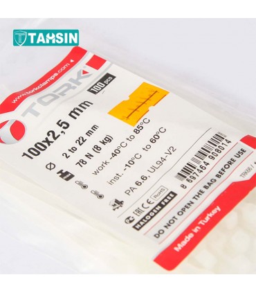 بست کمربندی درجه یک سایز 100*2.5 میلی متر بسته 100 عددی