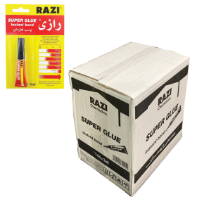 چسب قطره ای رازی مدل Super Glue حجم 3 میلی لیتر کارتن 144 عددی