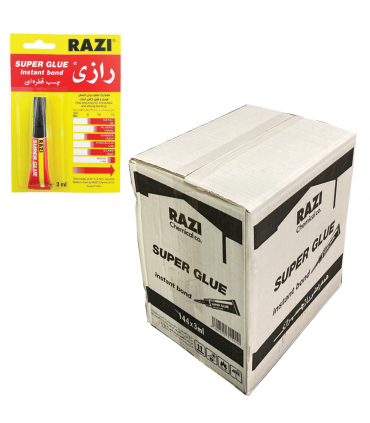 چسب قطره ای رازی مدل Super Glue حجم 3 میلی لیتر کارتن 144 عددی
